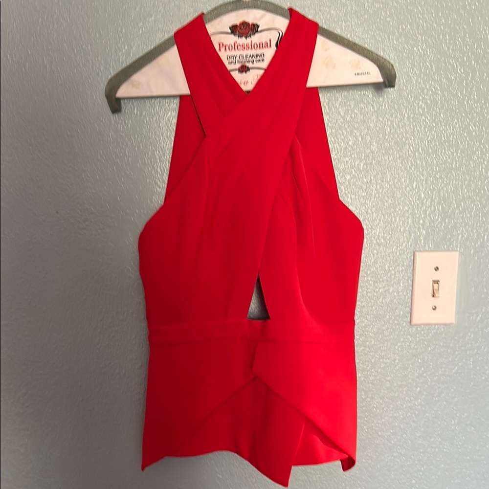 BCBGMaxAzria Red Asymmetrical Sleeveless Top